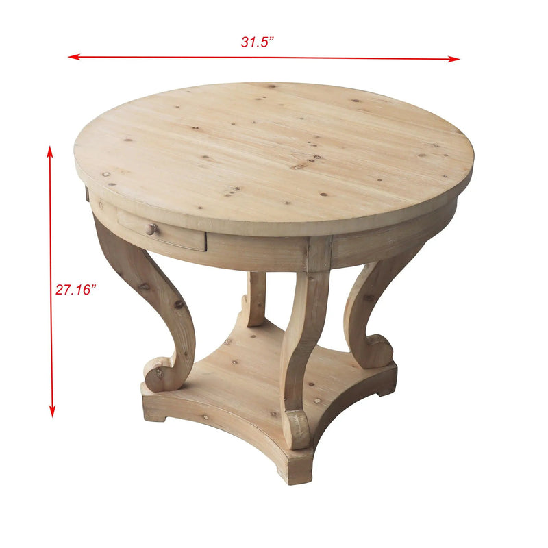 Curved Legs Farmhouse Style Small Size Round Dining Table End Table Side Table Coffee Table For Dinette, Kitchen, Dining Room Or Living Room - Natural Wood Grain Distressed by Unique Piece Furniture