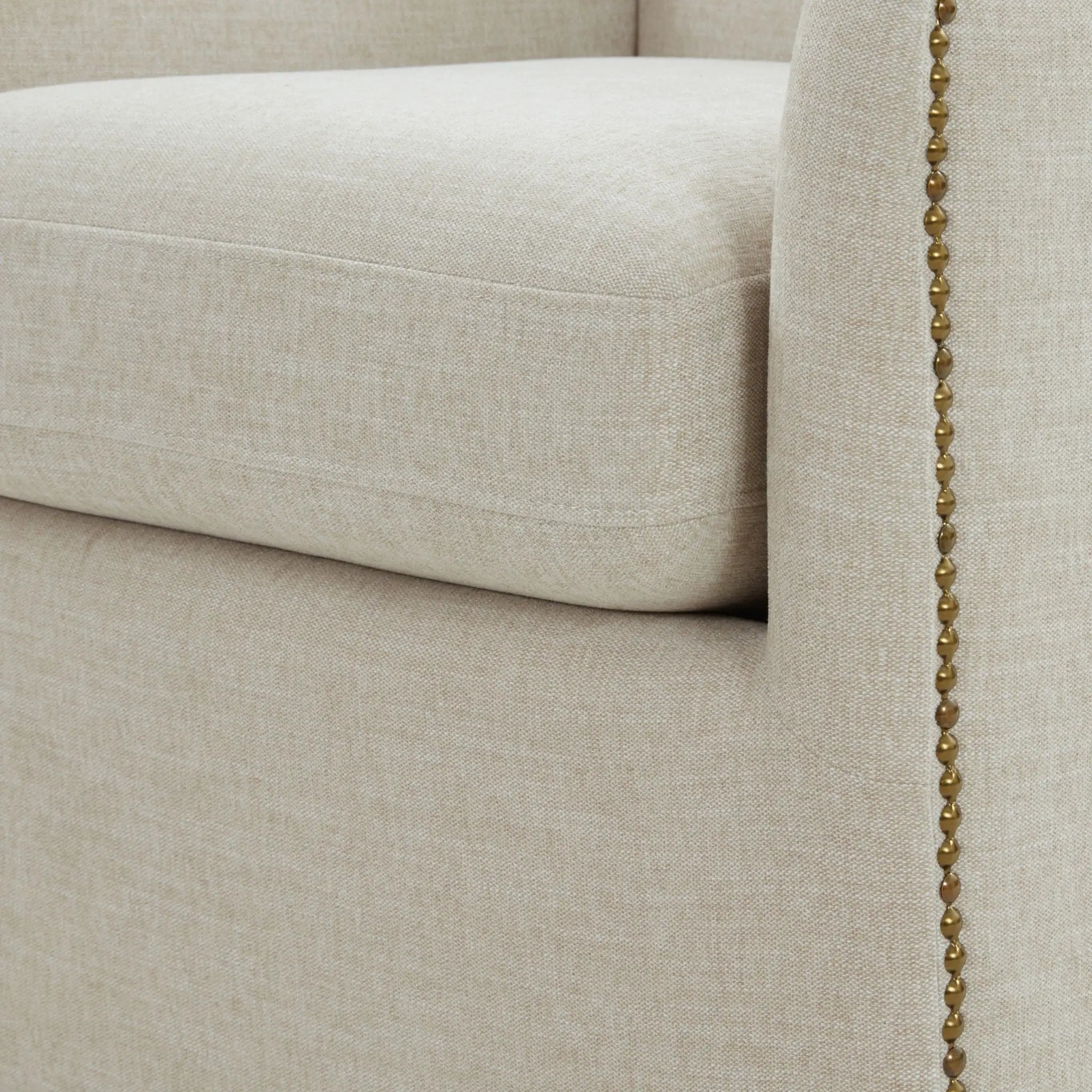 Tolland - Swivel Accent Chair With Antique Brass Nailhead Trim - Beige by HouseOfZazla