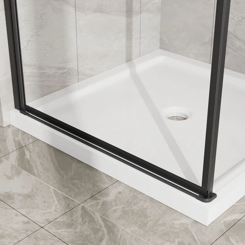 Corner Shower Enclosure, Frameless Pivot Door - Matte Black by HouseOfZazla