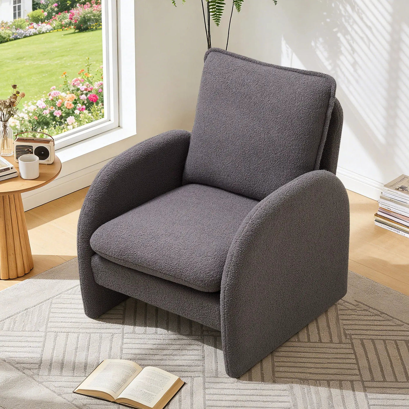 Modern Sherpa Upholstered Accent Chair, Comfortable Living Room Armchair, Lounge Chair For Bedroom, And Office by Unique Piece Furniture
