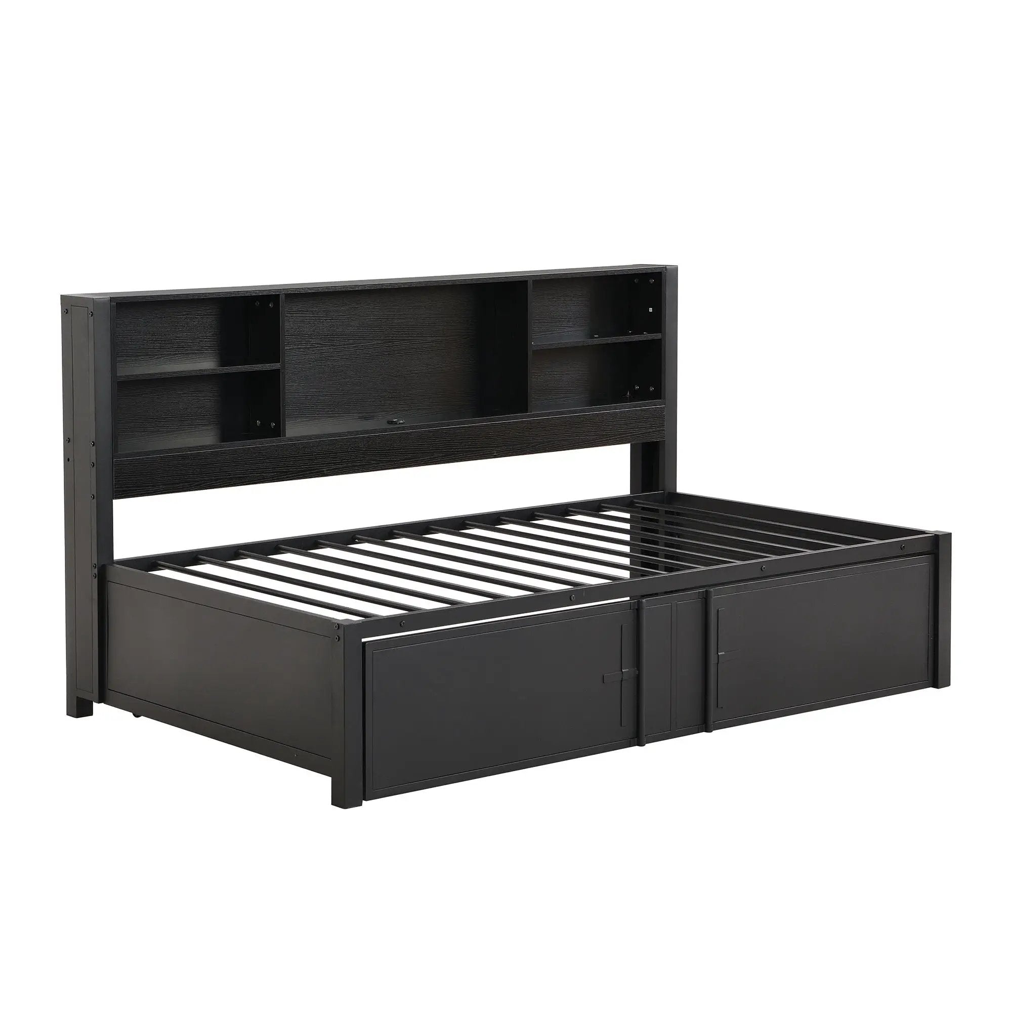 Industrial Metal Daybed With Trundle, Storage Shelves, USB Ports by HouseOfZazla