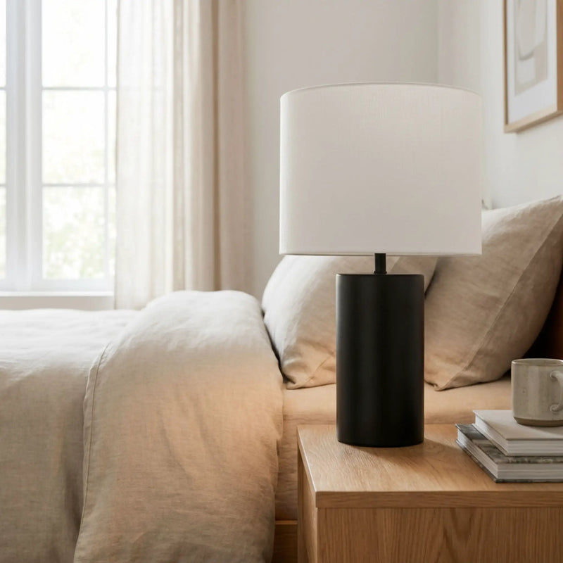 Aura - Table Lamp With On / Off Switch Block Base - Black / White by Unique Piece Furniture
