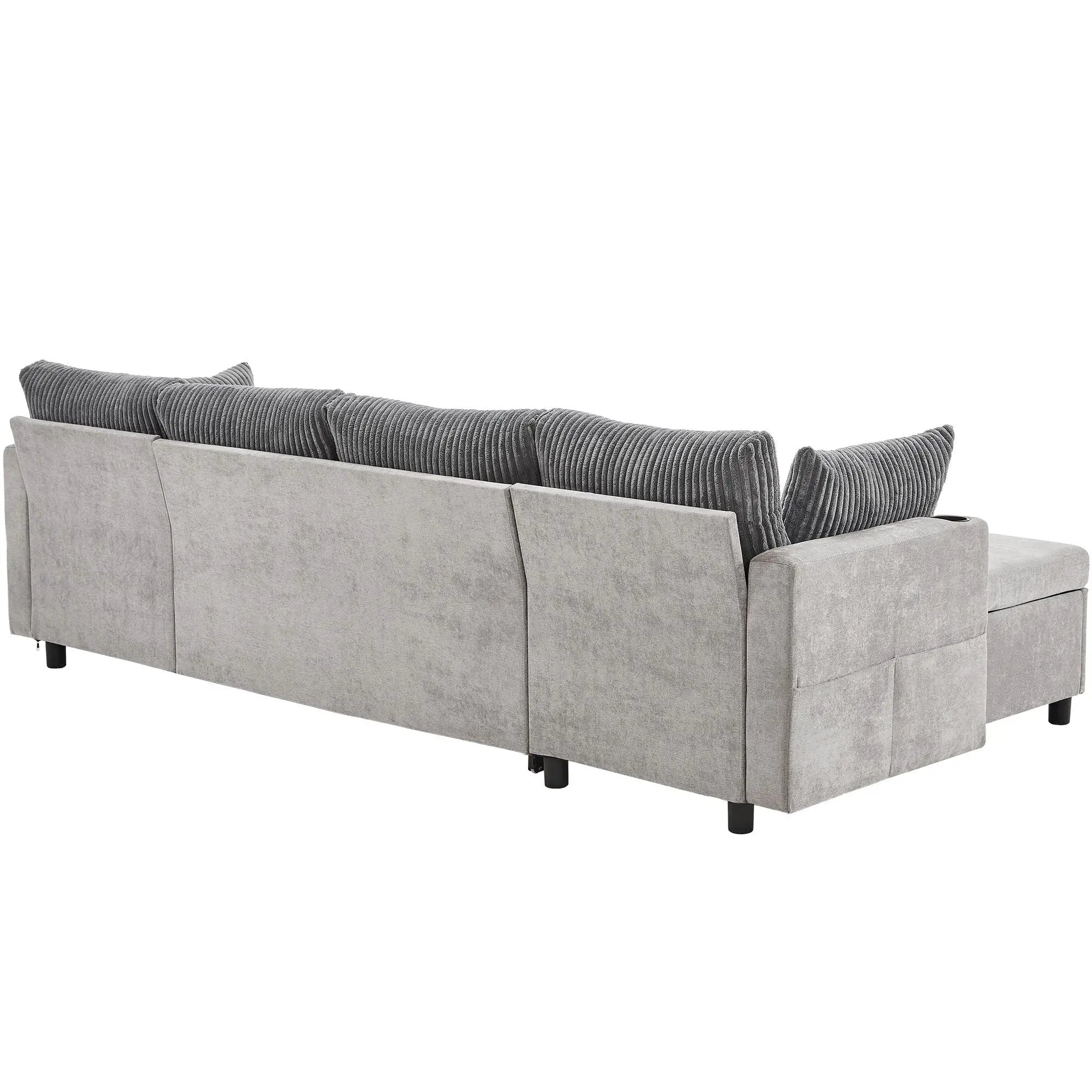Sectional Sofa Bed With Pull Out Sleeper, USB Ports, Cup Holders by HouseOfZazla