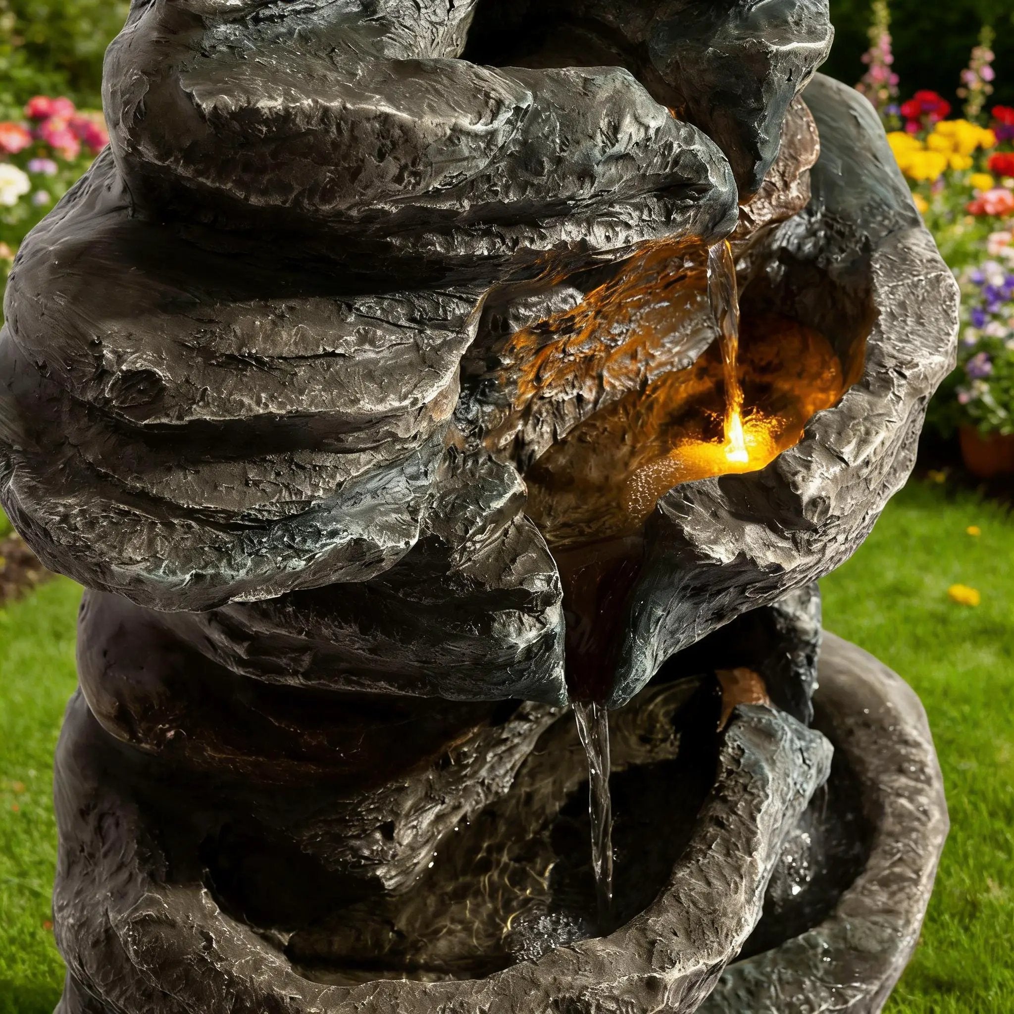 6-Tier Outdoor Cascading Stone Water Fountain with 3 LED Lights by HouseOfZazla