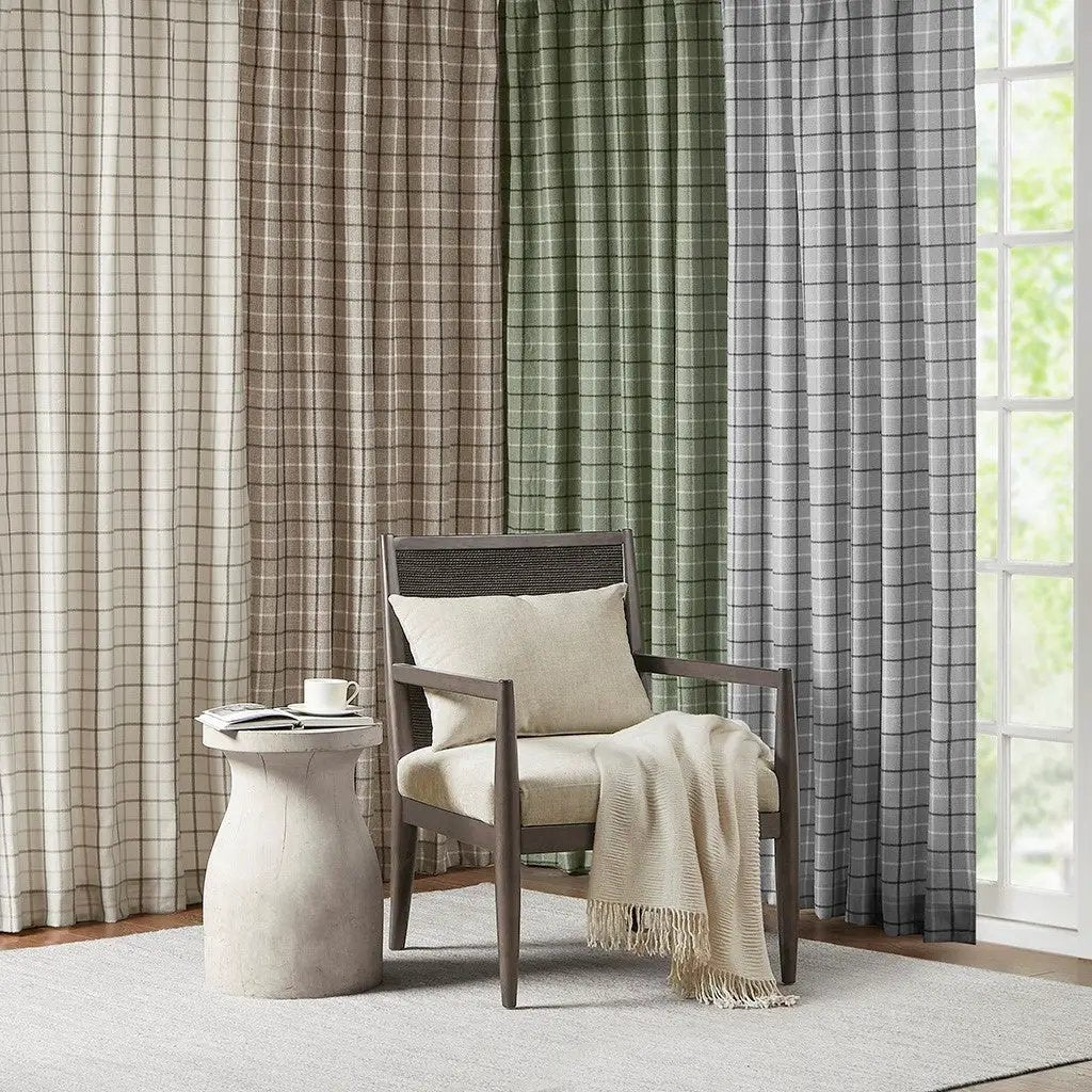 Plaid Faux Leather Tab Top Curtain Panel with Fleece Lining by HouseOfZazla