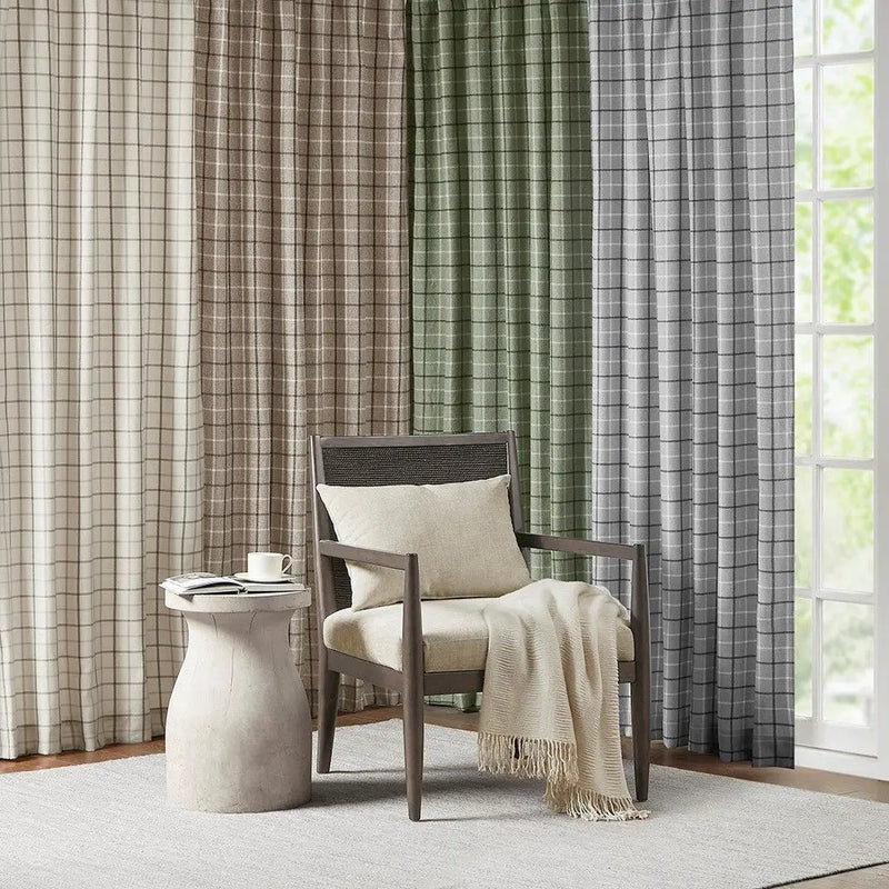 Plaid Faux Leather Tab Top Curtain Panel with Fleece Lining by HouseOfZazla