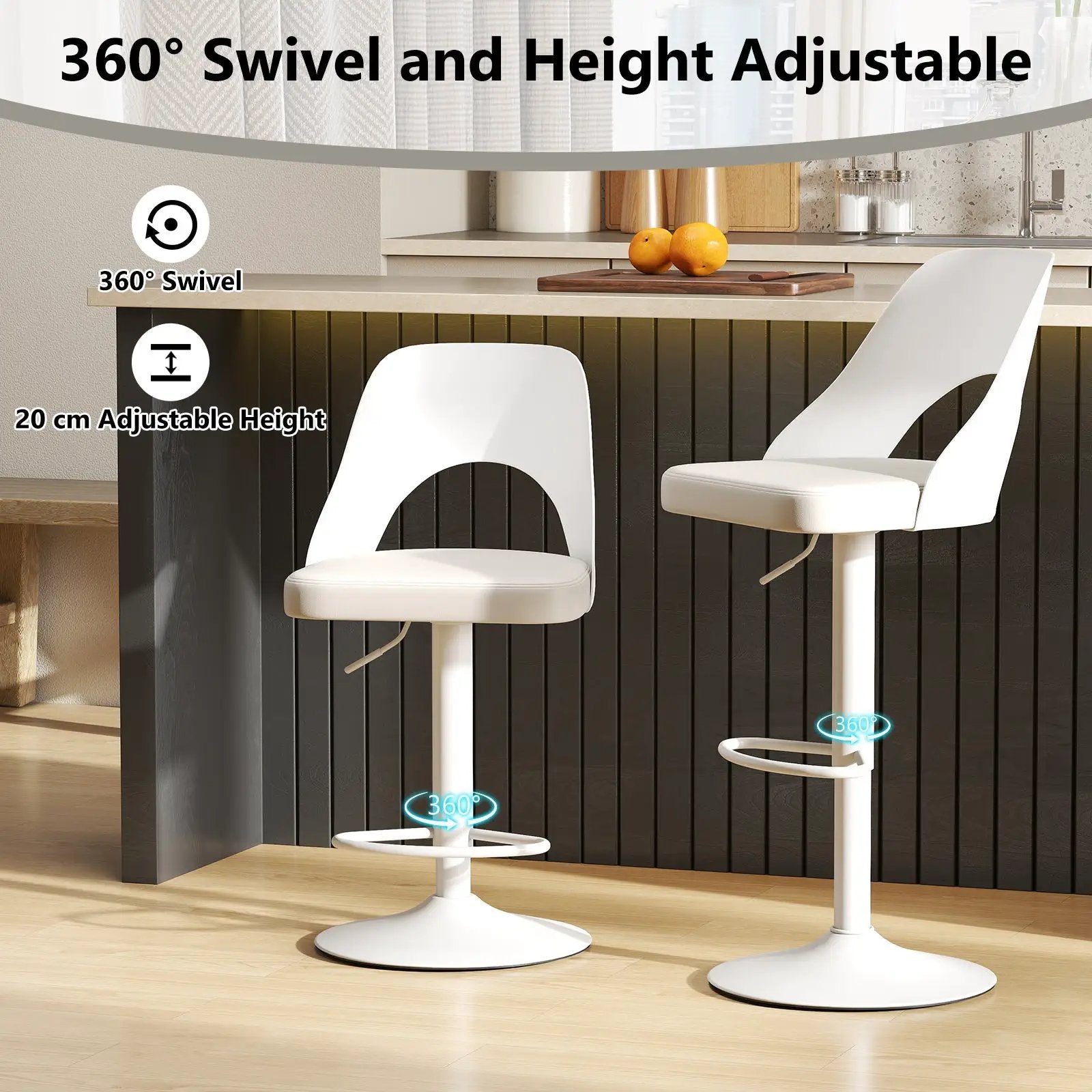 Bar Stools Set of 2 with Enlarged PU Leather Seat and Footrest by DirectDeals