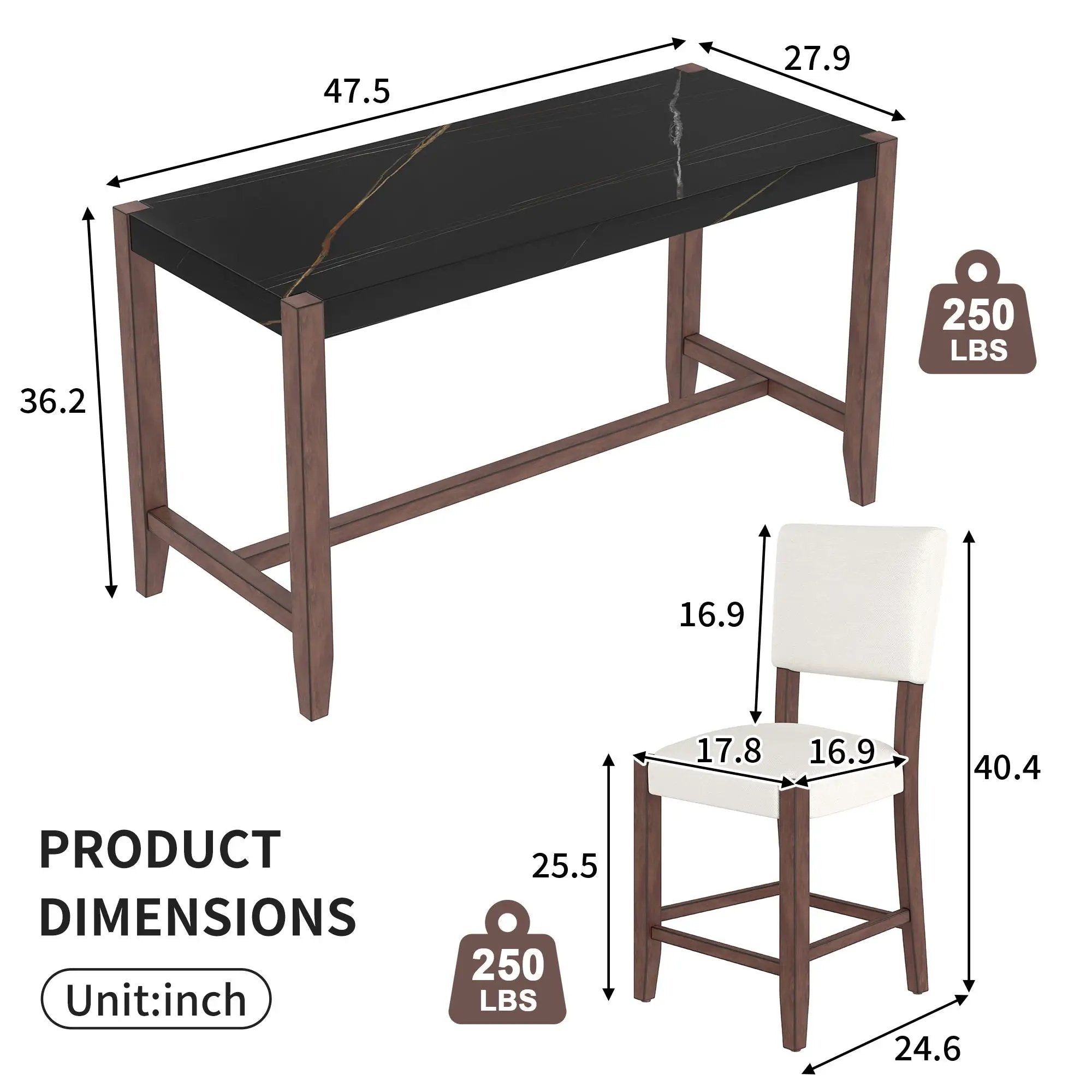 5 Piece Counter Height Dining Set, Bar Table With 4 Upholstered Chairs by Unique Piece Furniture