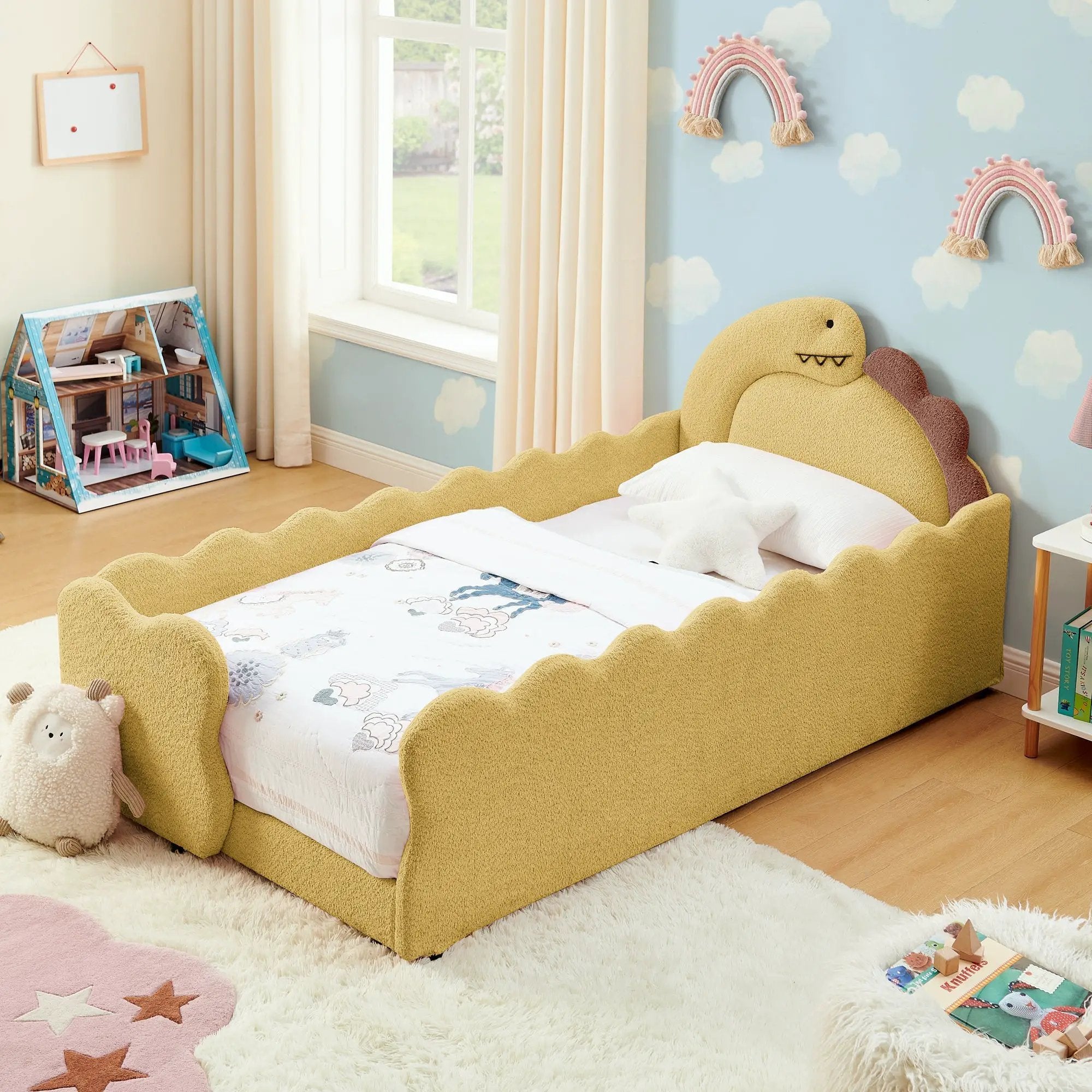 Twin Size Dinosaur-Shaped Kids Bed with Safety Guardrails by HouseOfZazla