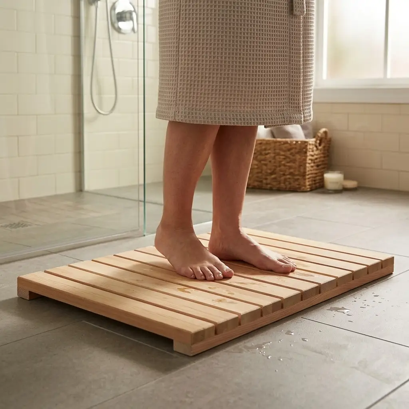 Cedar Wood Shower Mat - Non-Slip Slatted Bath Mat by HouseOfZazla