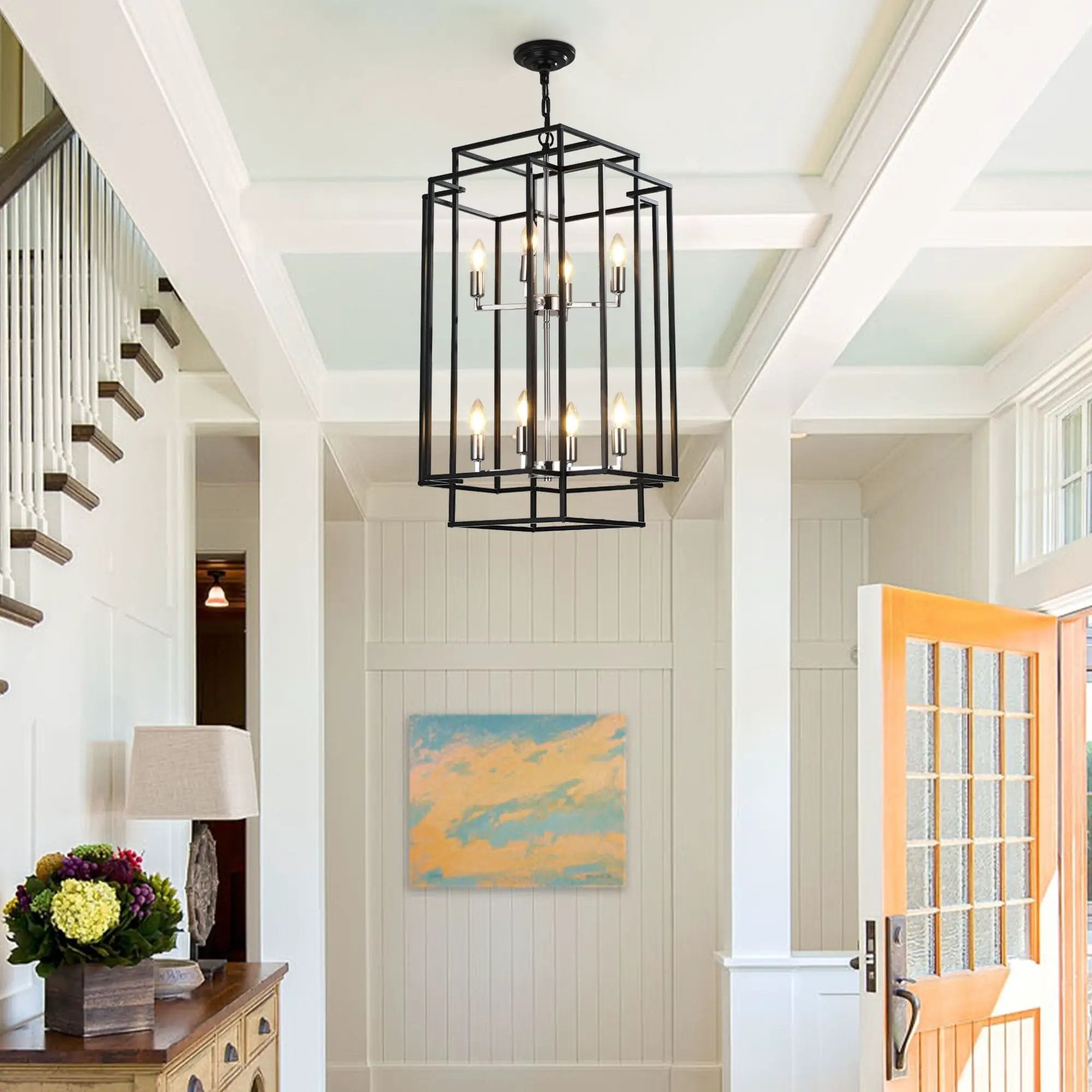 18' Modern 8-Light Black & Chrome Geometric Pendant Chandelier by HouseOfZazla