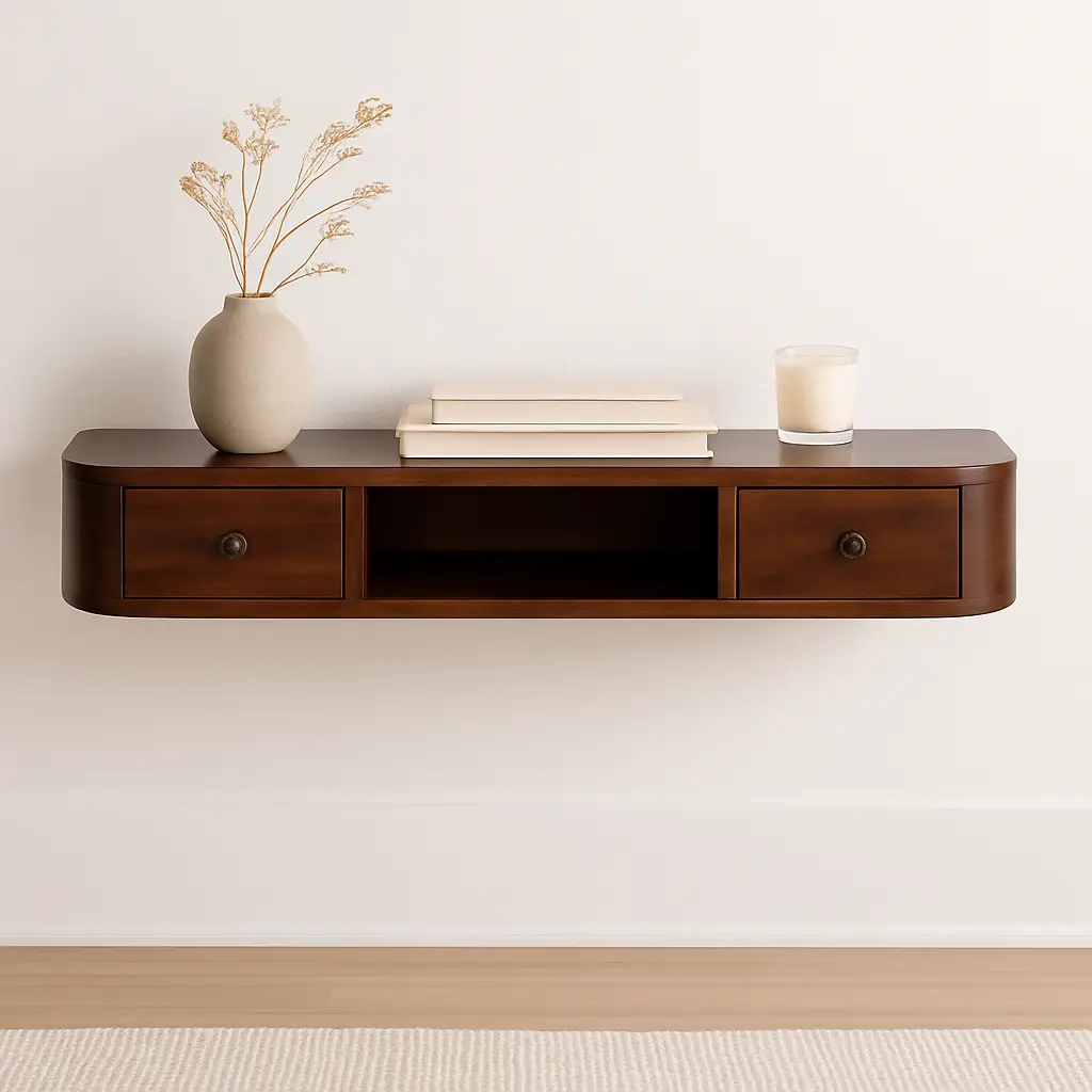 Solid Wood Lunar 2-Drawer Floating Console, 1 Open-slot by HouseOfZazla