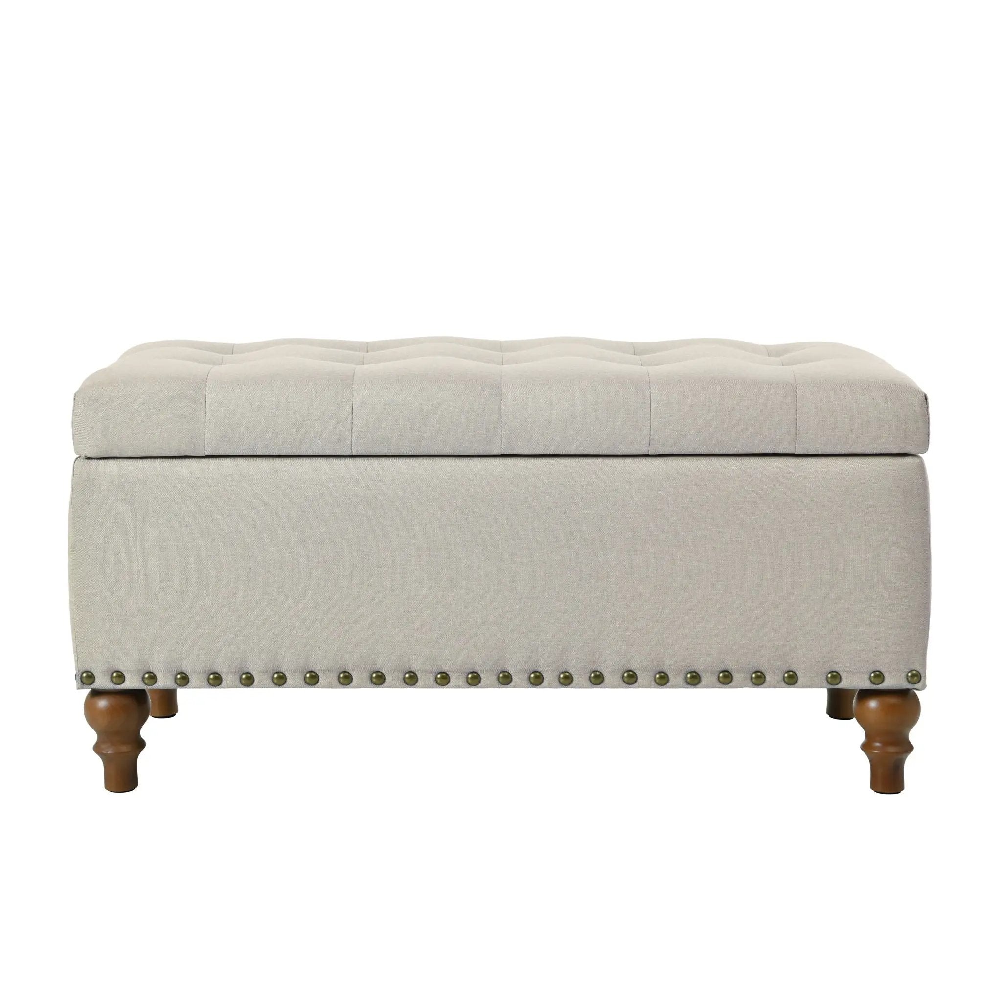Upholstered Ottoman With Storage And Rivet Trim by HouseOfZazla