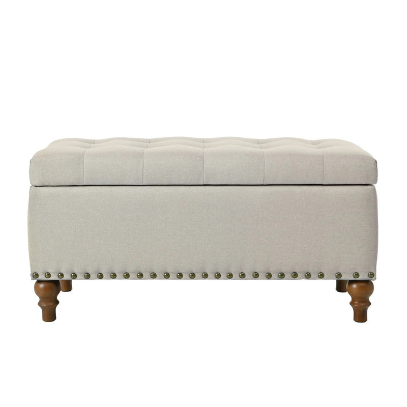 Upholstered Ottoman With Storage And Rivet Trim by HouseOfZazla
