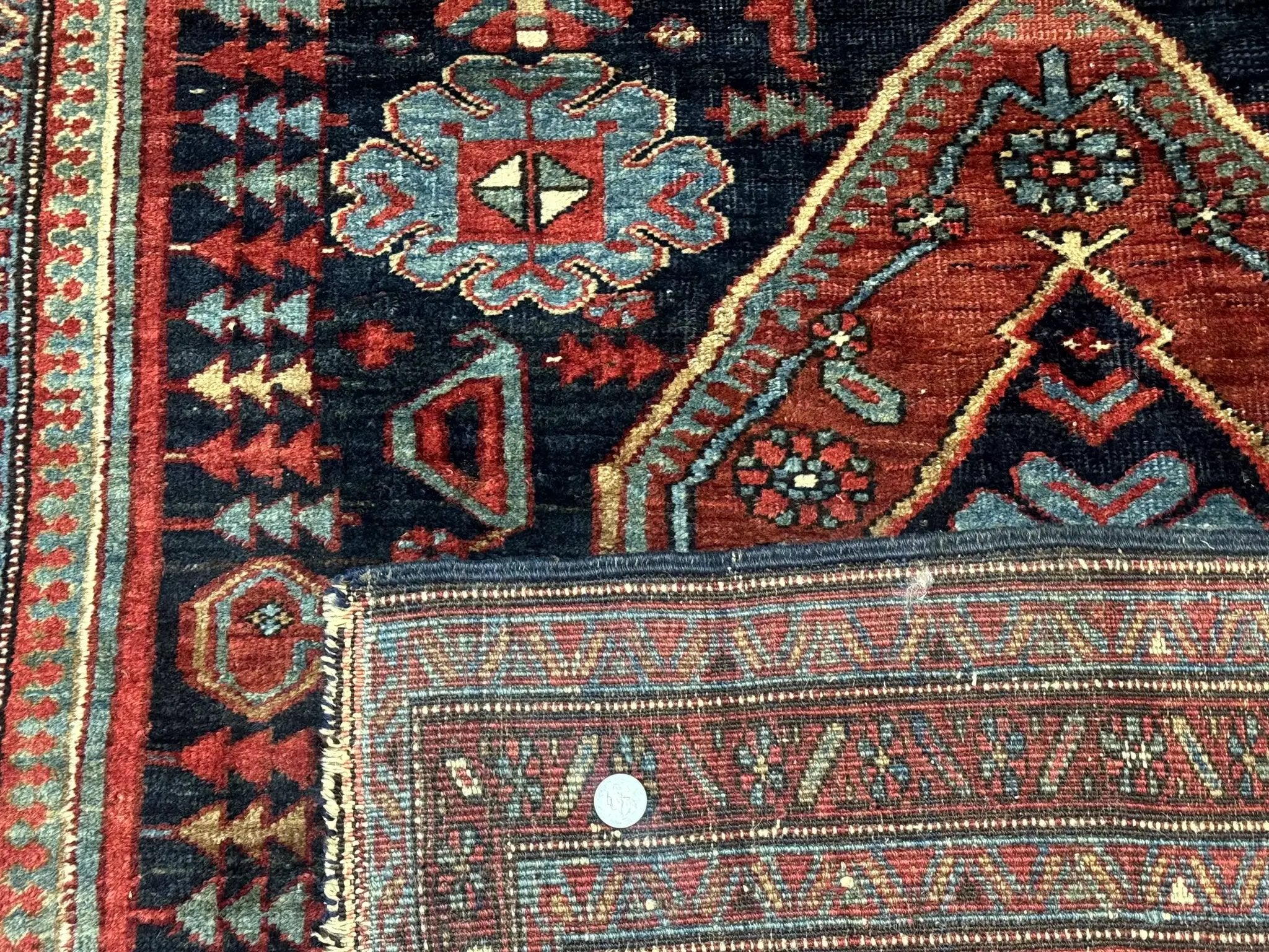 Antique Persian Bidjar Rug 5x6, Navy Blue and Red, Persian Tribal Rug by Jewel Rugs