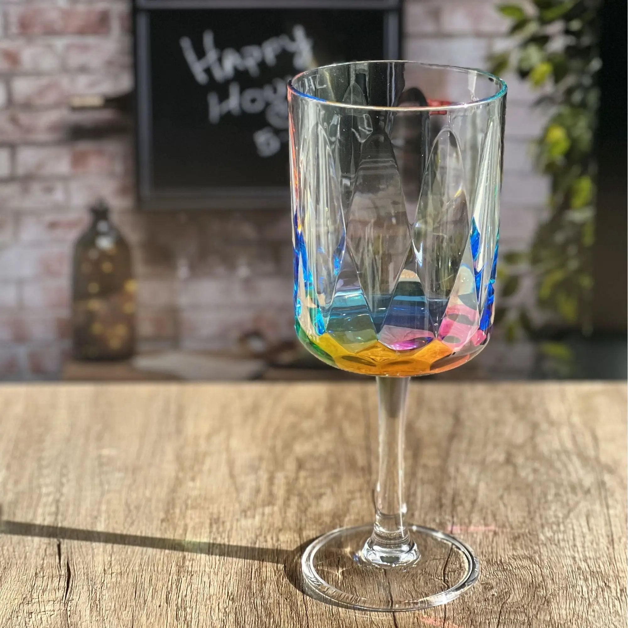 Leadingware Rainbow Diamond Plastic Wine Glasses (Set of 4), Unbreakable Bpa Free Acrylic, 16Oz - Clear by HouseOfZazla