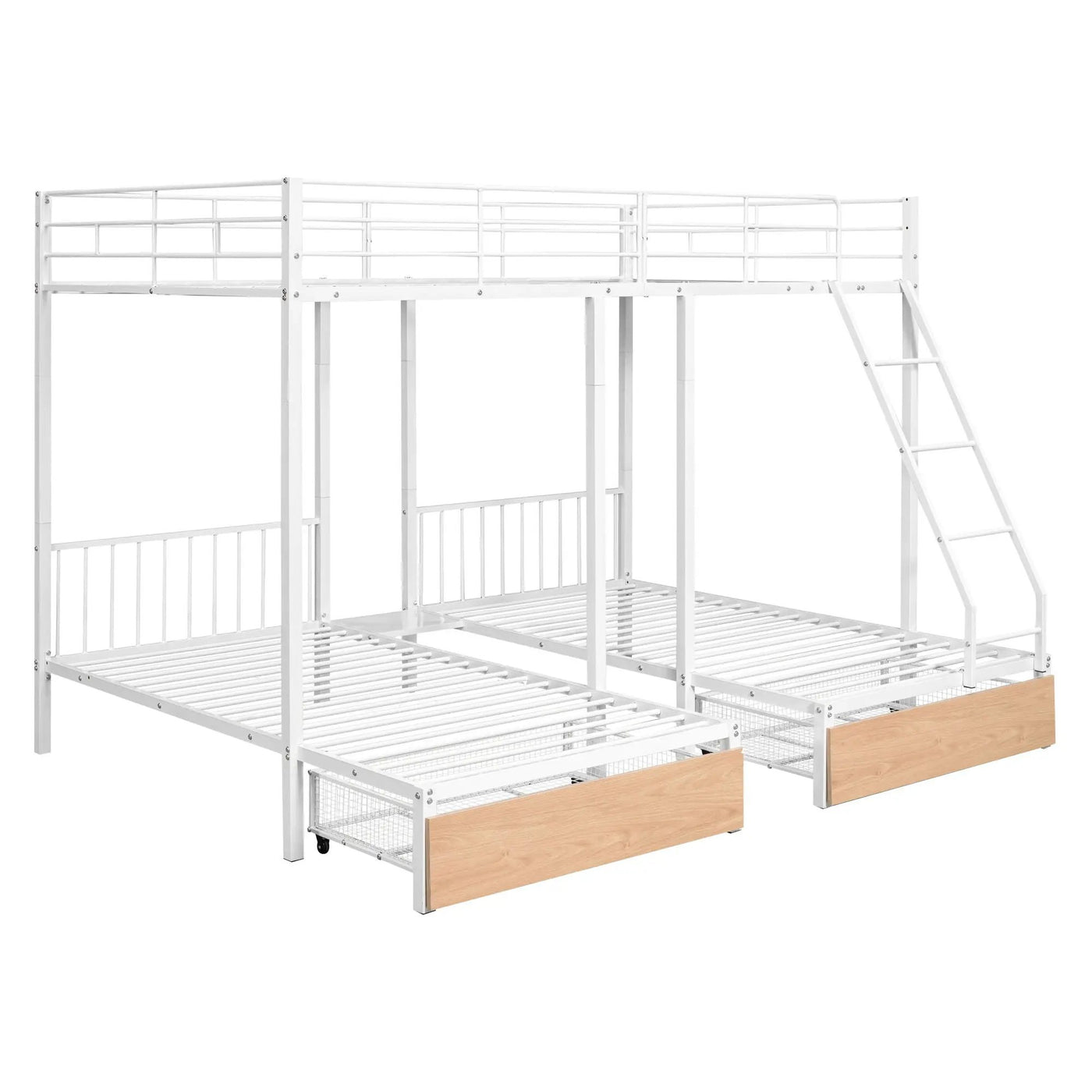 Triple Bunk Bed With Drawers And Guardrails by Unique Piece Furniture