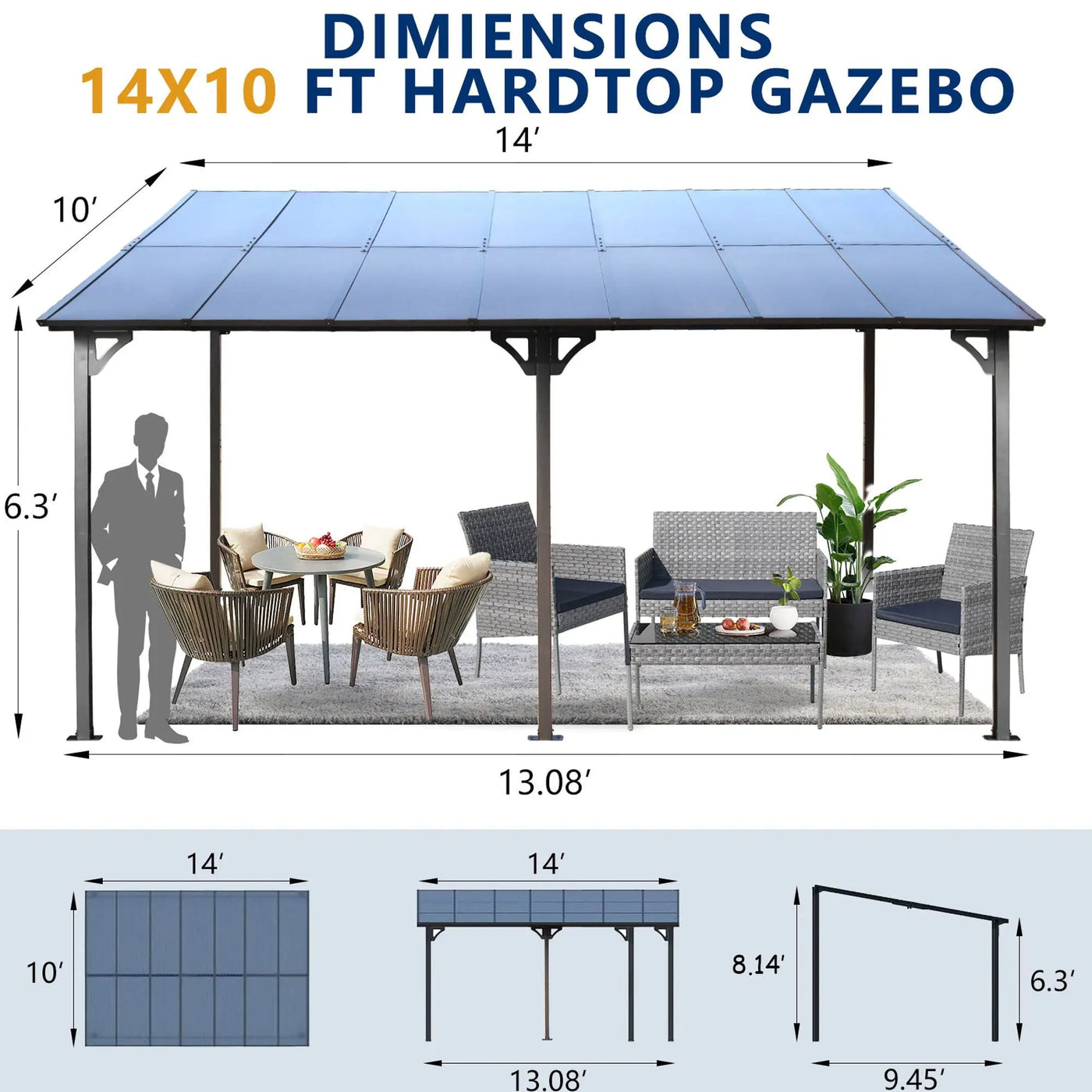 Wall Mounted Outdoor Pergola Gazebo, Heavy Duty Metal Awning With Roof by HouseOfZazla