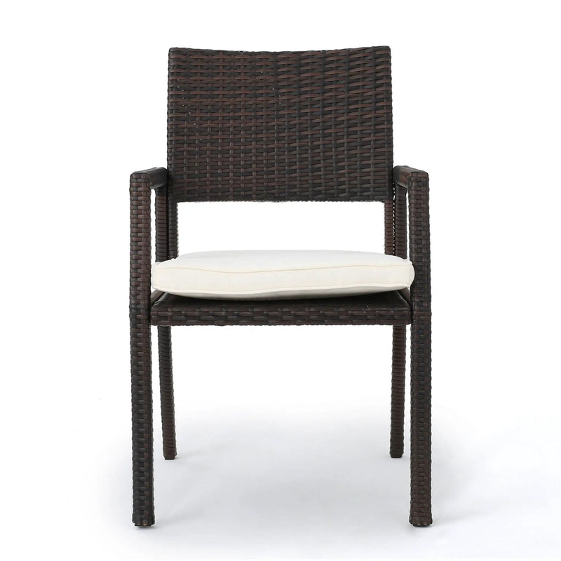 Outdoor Wicker Dining Chair With Water Resistant Cushions (Set of 2) - White / Brown by HouseOfZazla