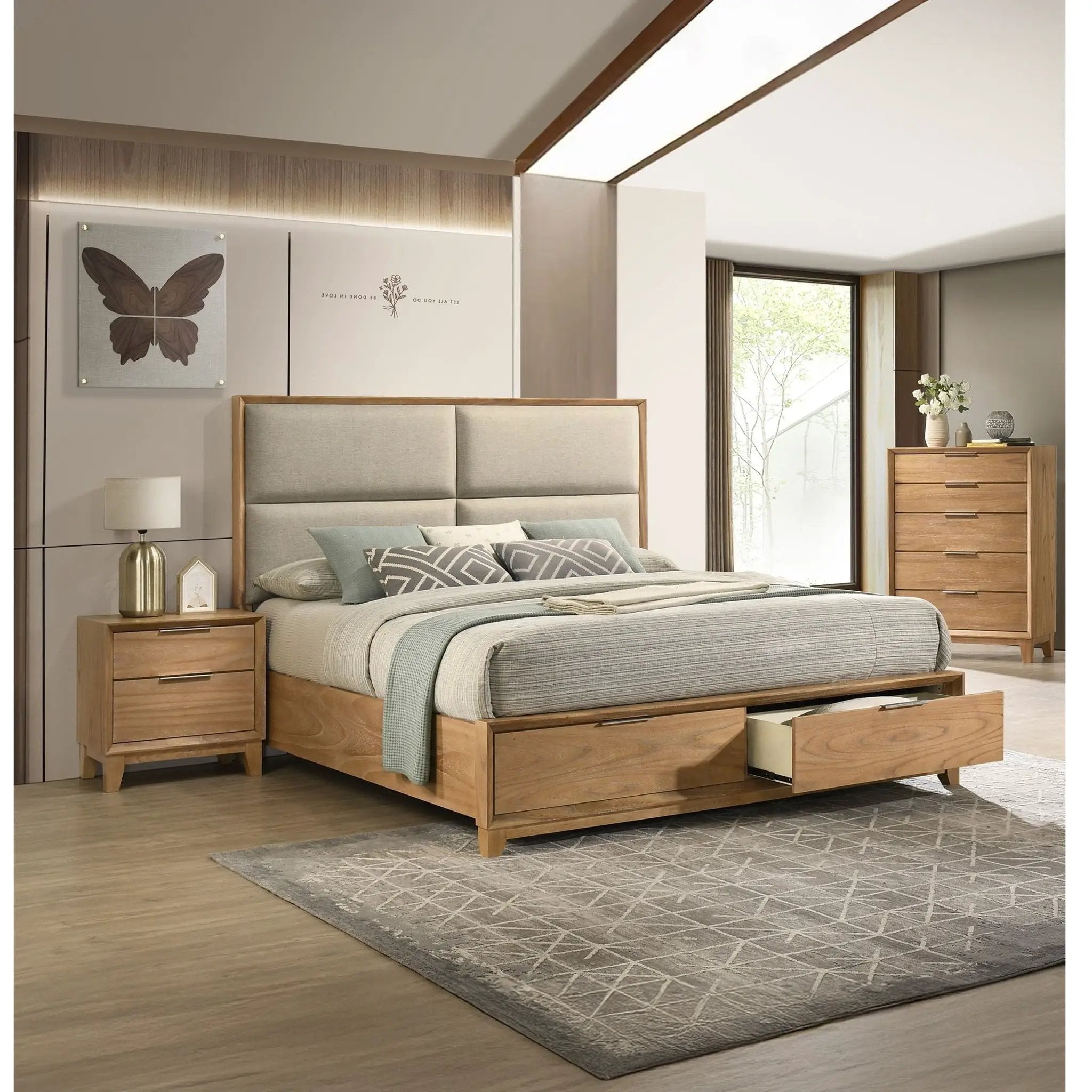 1 Piece 5 Drawer Tall Chest Bedroom Furniture - Natural Wood by Unique Piece Furniture