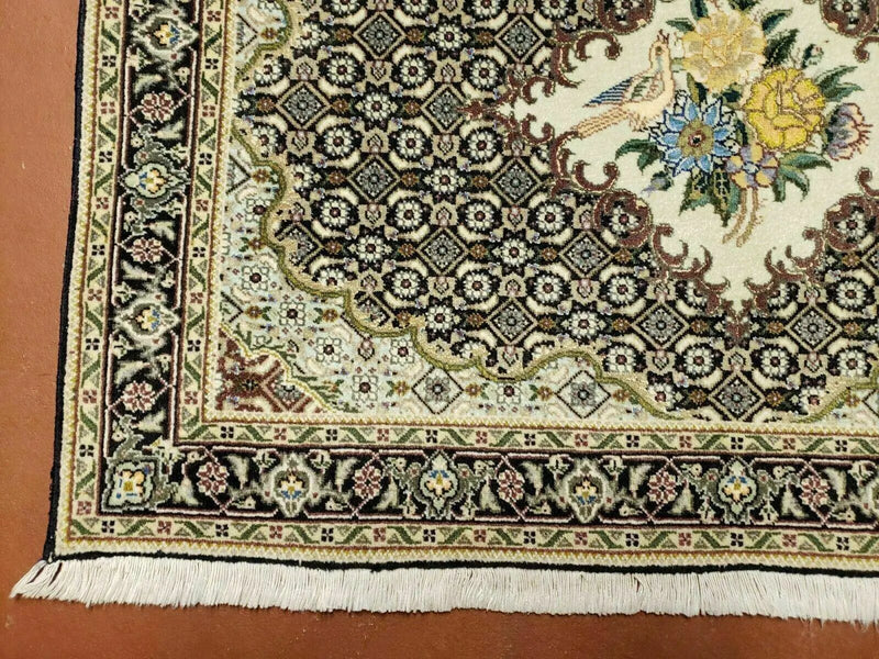 Small Persian Rug 2.4 x 3, Birds and Flowers, Finely Hand Knotted by Jewel Rugs