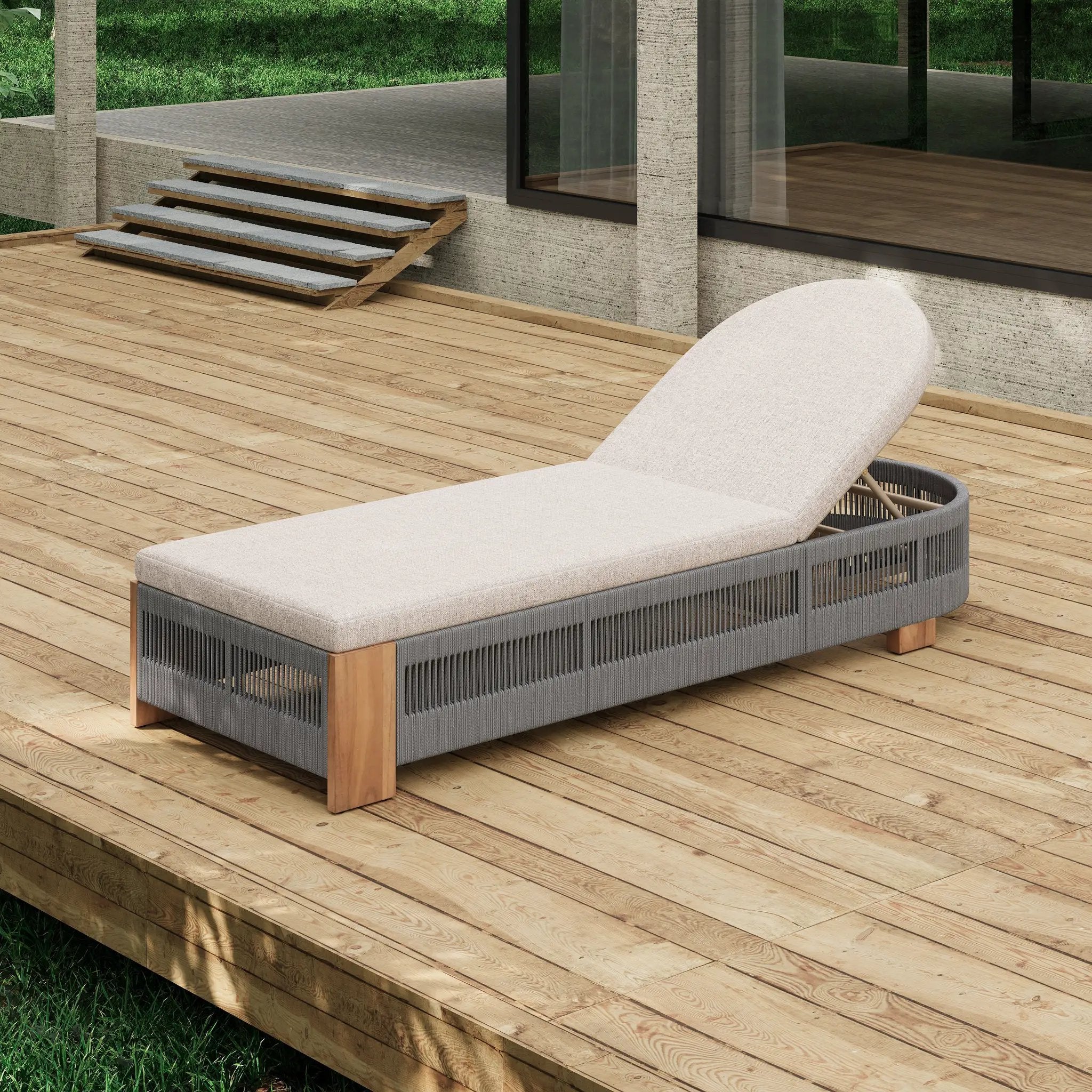 Outdoor Chaise Lounge Chair with Adjustable Backrest and Cushion by HouseOfZazla