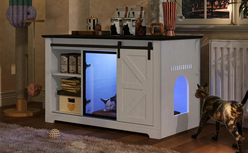 46" Farmhouse Cat Litter Box Enclosure with Sliding Barn Door by HouseOfZazla