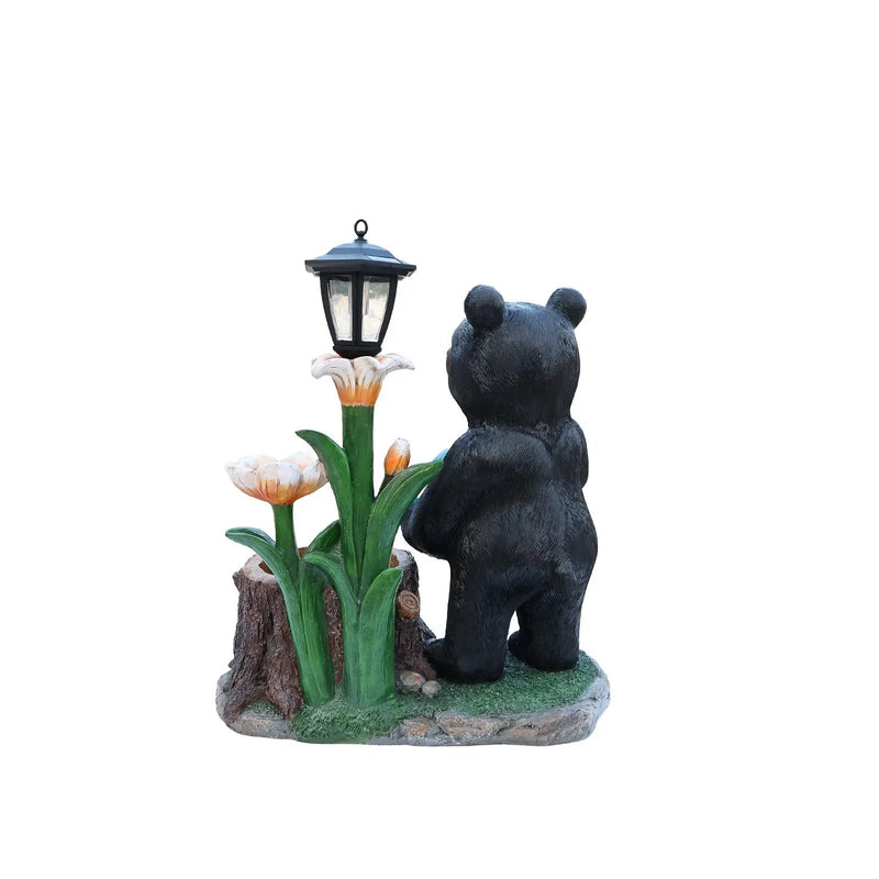 Standing Black Bear Garden Planter with Decorative Solar Lantern by HouseOfZazla
