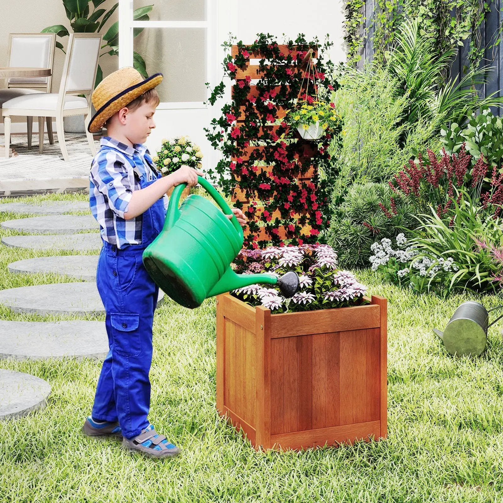 Outdoor Wooden Raised Garden Bed with Trellis by DirectDeals