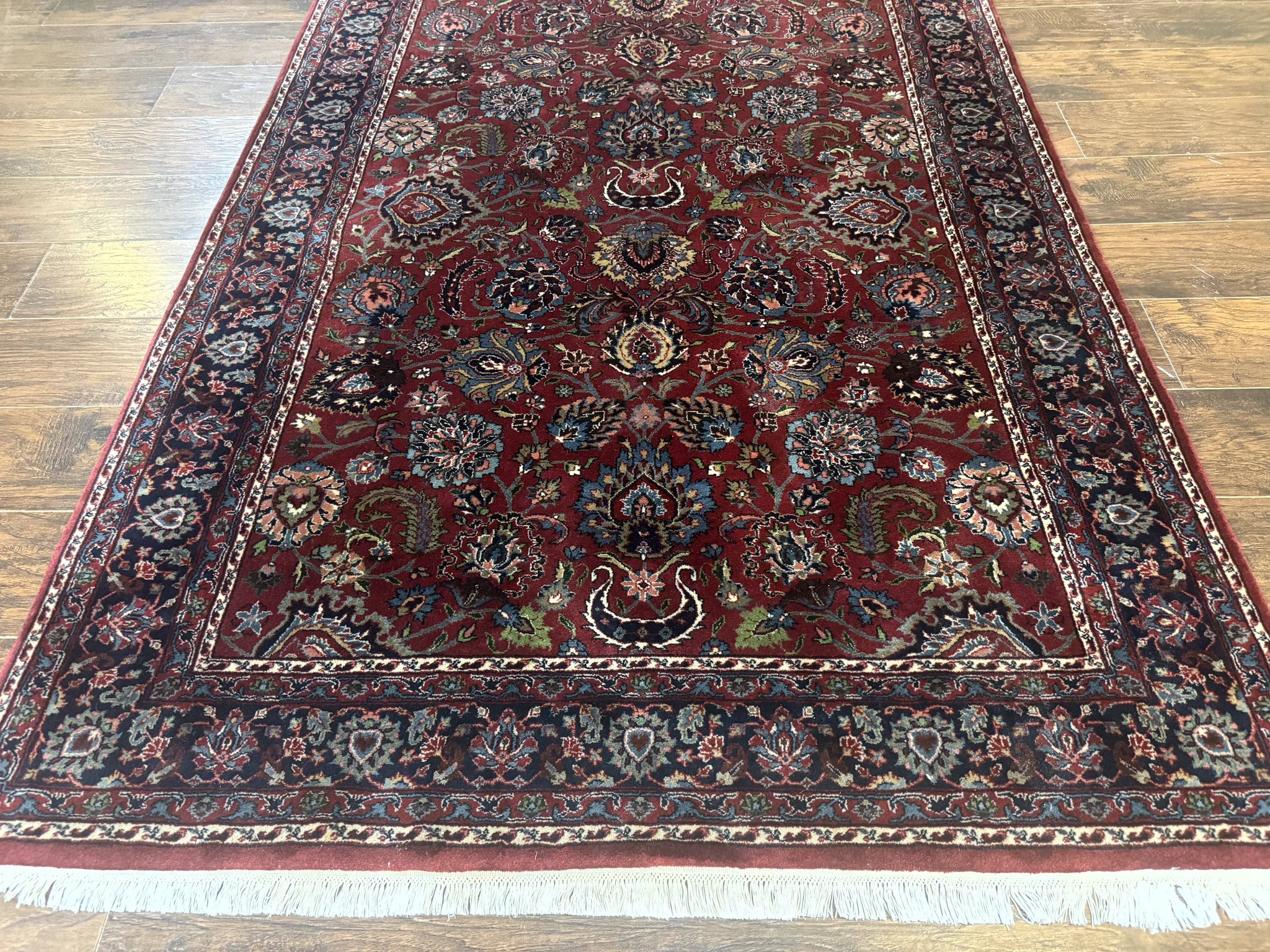 Indo Persian Rug 5x7, Vintage Traditional Floral Carpet, Burgundy and Navy Blue by Jewel Rugs