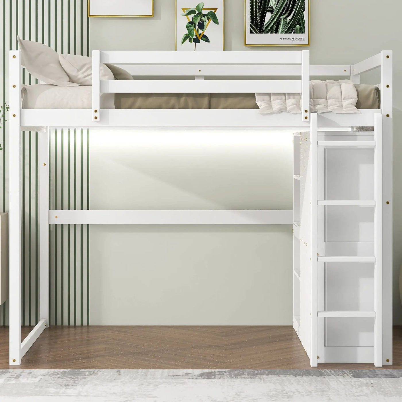 Loft Bed With Built In Wardrobe, Storage Shelves, And LED Light by HouseOfZazla