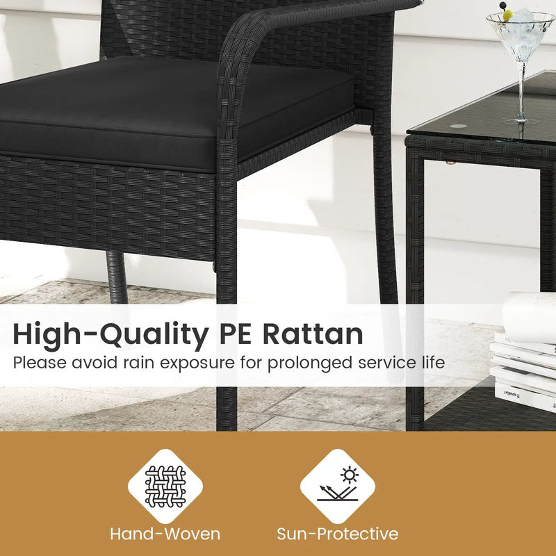 3 Piece Patio Furniture Set with Seat Cushions and Tempered Glass Tabletop by DirectDeals