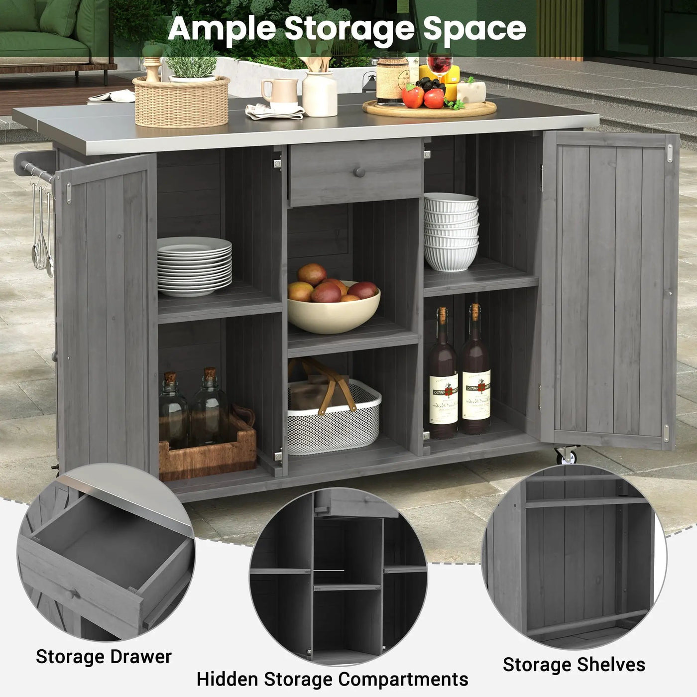 Outdoor Kitchen Island With Stainless Steel Top, Ample Storage Space, Towel And Spice Racks And A Bottle Opener by Unique Piece Furniture