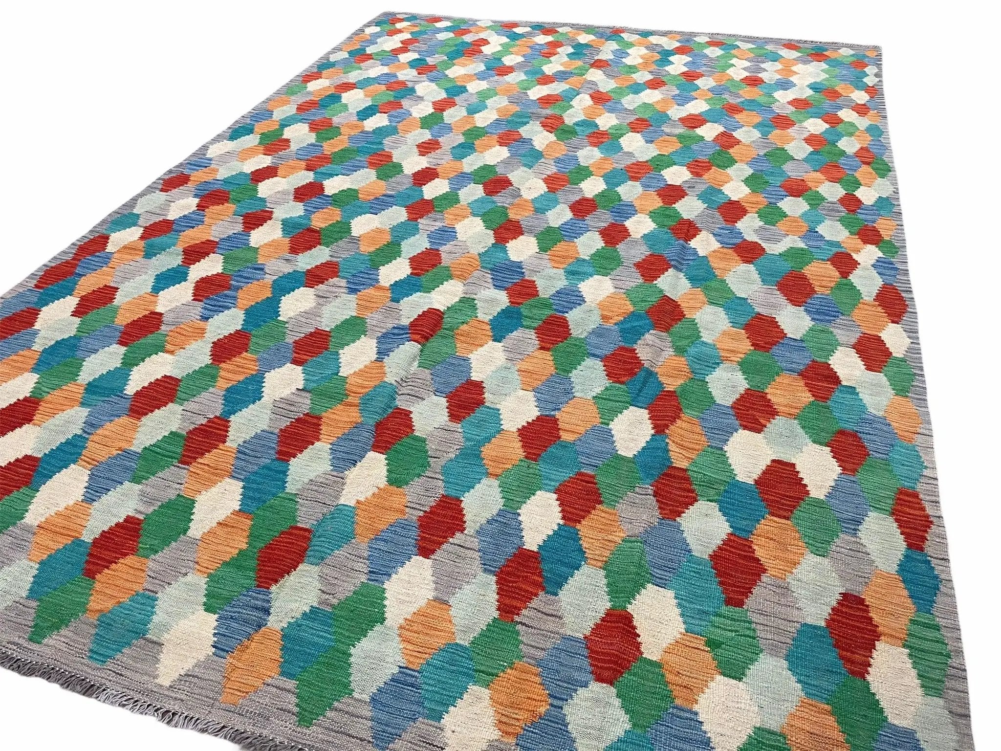 6.5 x 9.5 Colorful Chobi Kilim Rug 6 x 9 Multicolor Turkish Kilim Rug 7x10 Chobi Kilim Rug Playroom Rug Wool Kilim Rug 6x9 New Tribal Kilim by Jewel Rugs