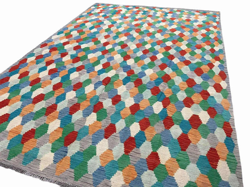 6.5 x 9.5 Colorful Chobi Kilim Rug 6 x 9 Multicolor Turkish Kilim Rug 7x10 Chobi Kilim Rug Playroom Rug Wool Kilim Rug 6x9 New Tribal Kilim by Jewel Rugs