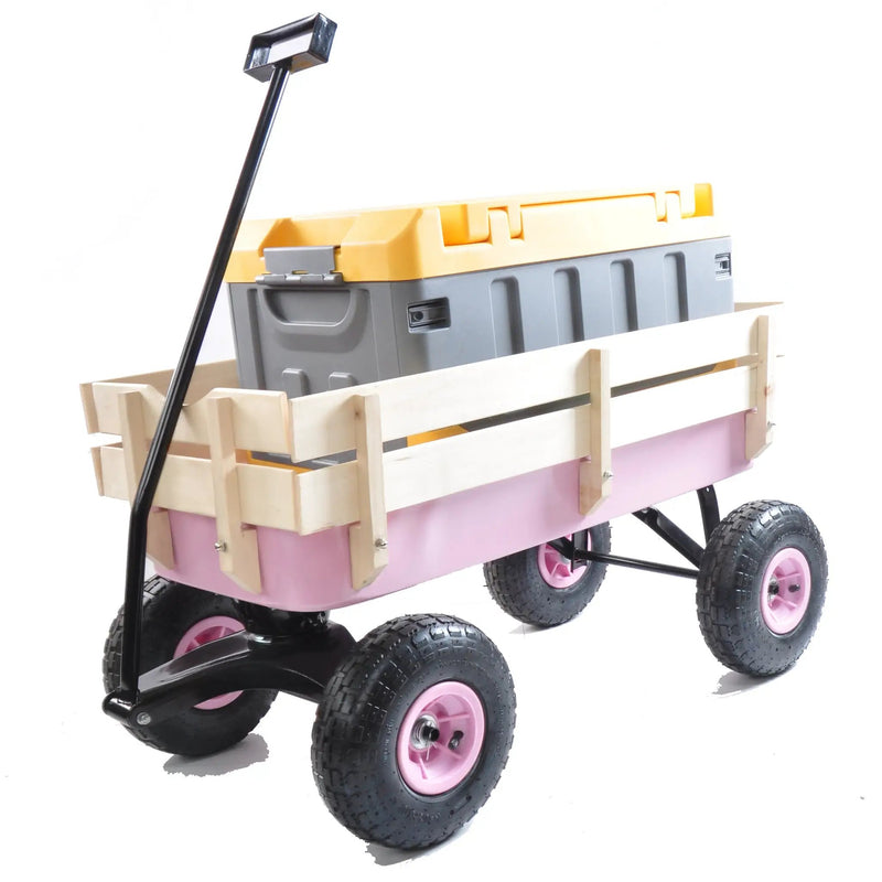 Outdoor All Terrain Garden Wagon with Wooden Railings and Pneumatic Tires by HouseOfZazla