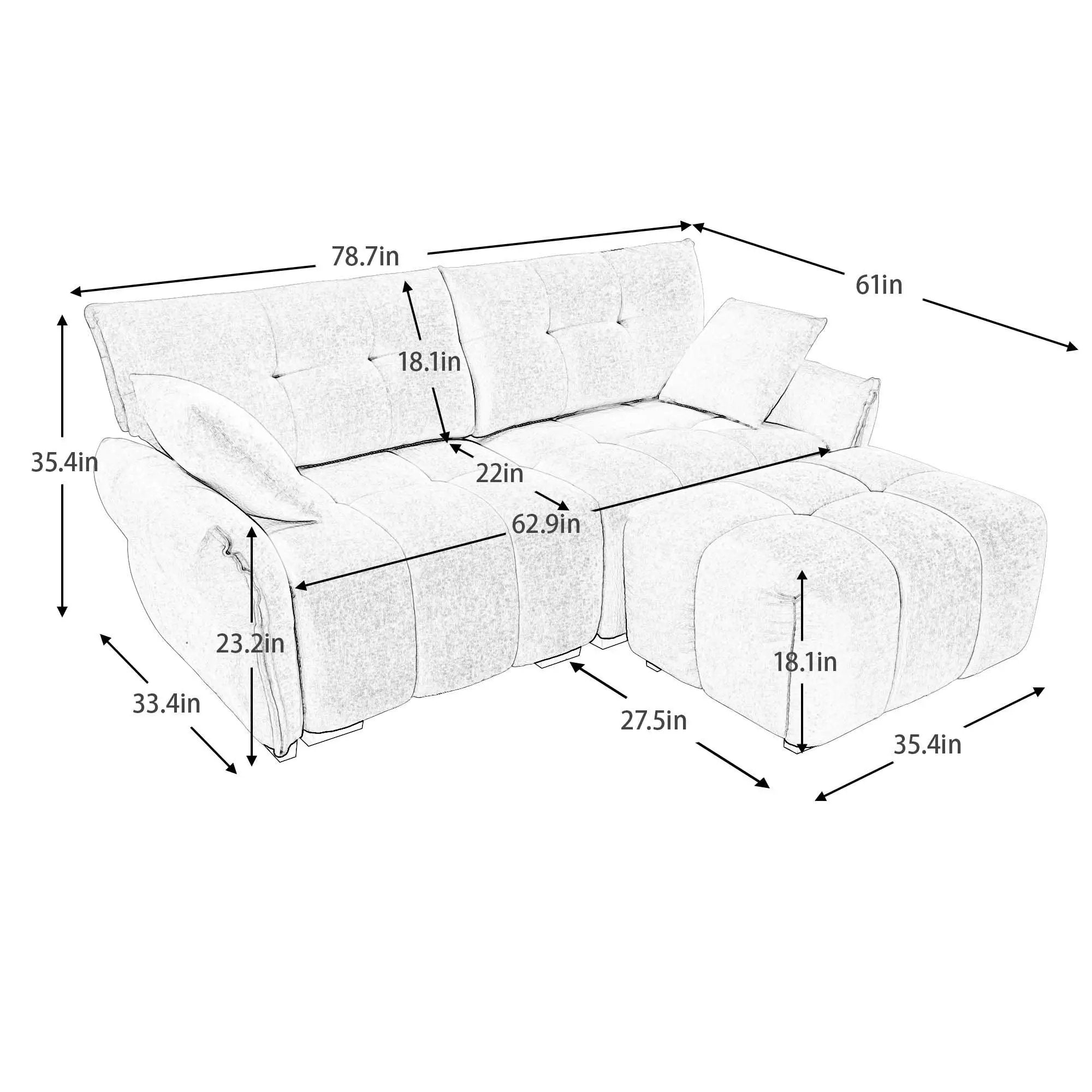 Sofa Set With Ottoman And Pillows, Textured, High Resilience Cushions by HouseOfZazla