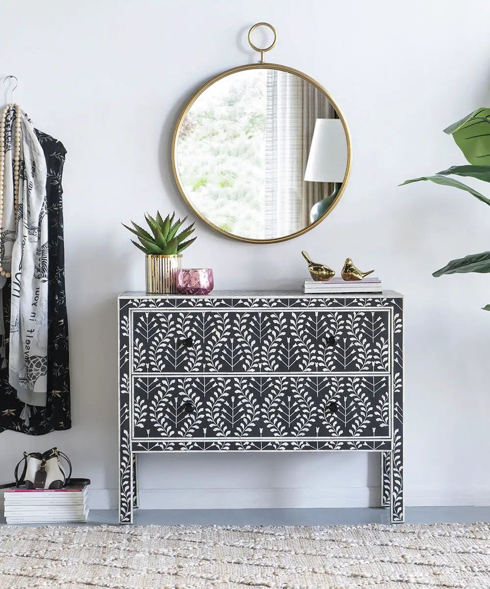 Circle Wall Mirror With Iron Frame, Accent Mirror For Living Room by Unique Piece Furniture