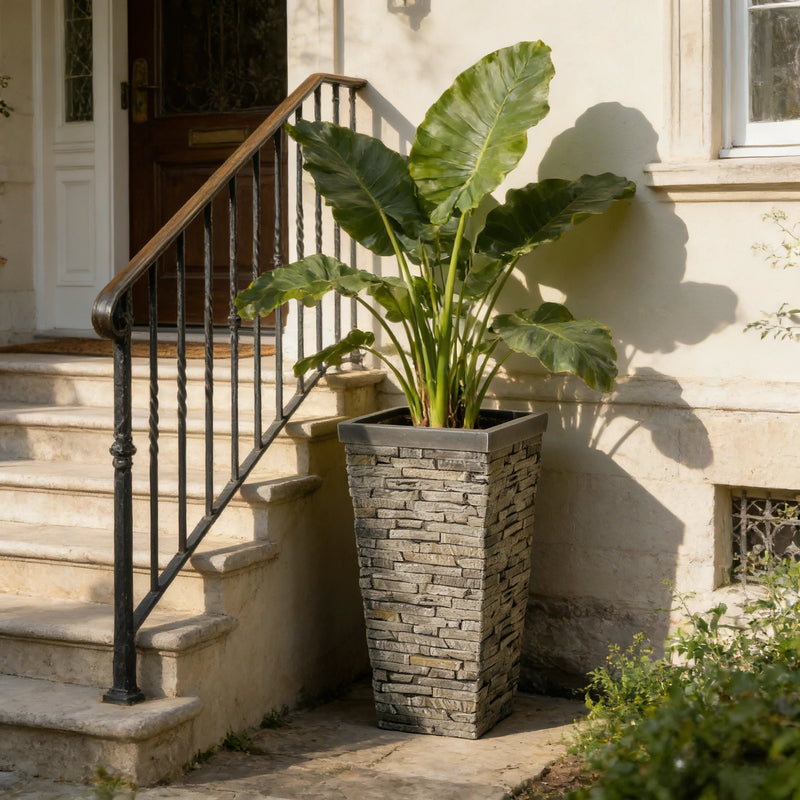 Tall Stone-Effect Square Planter by HouseOfZazla