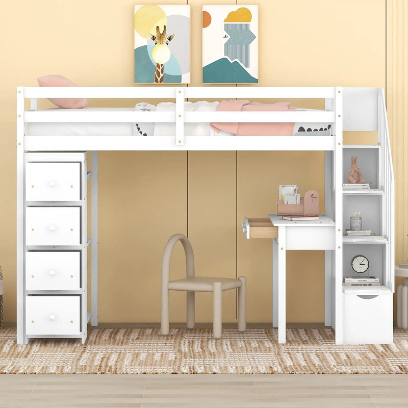 Loft Bed With Storage Drawers, Desk And Stairs With Shelves by HouseOfZazla