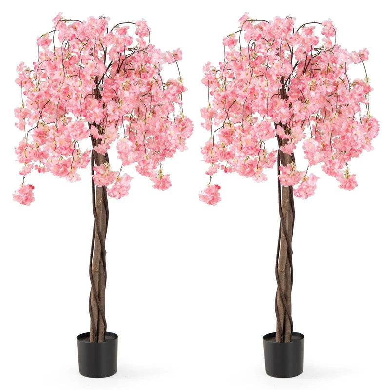 5.5 FT Tall Artificial Cherry Blossom Tree with Pink/White Flowers 2 Pack by DirectDeals