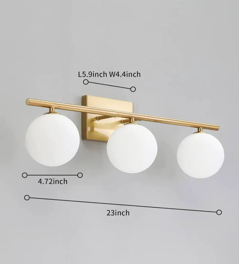 Gold Bathroom Vanity Light Fixtures,3 Lights Brass Milk White Globe by Selzalot