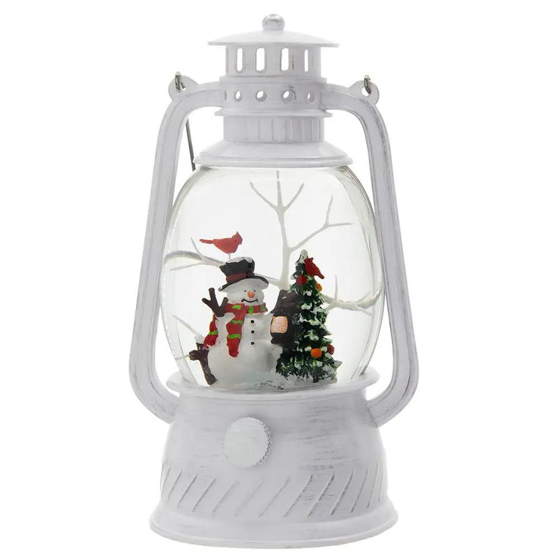 Christmas Plastic / Resin Lantern With Snowman & Tree LED / Water Spinning / 6 Hours Timer, 3*AA Batteries Required - White / Multi by Unique Piece Furniture