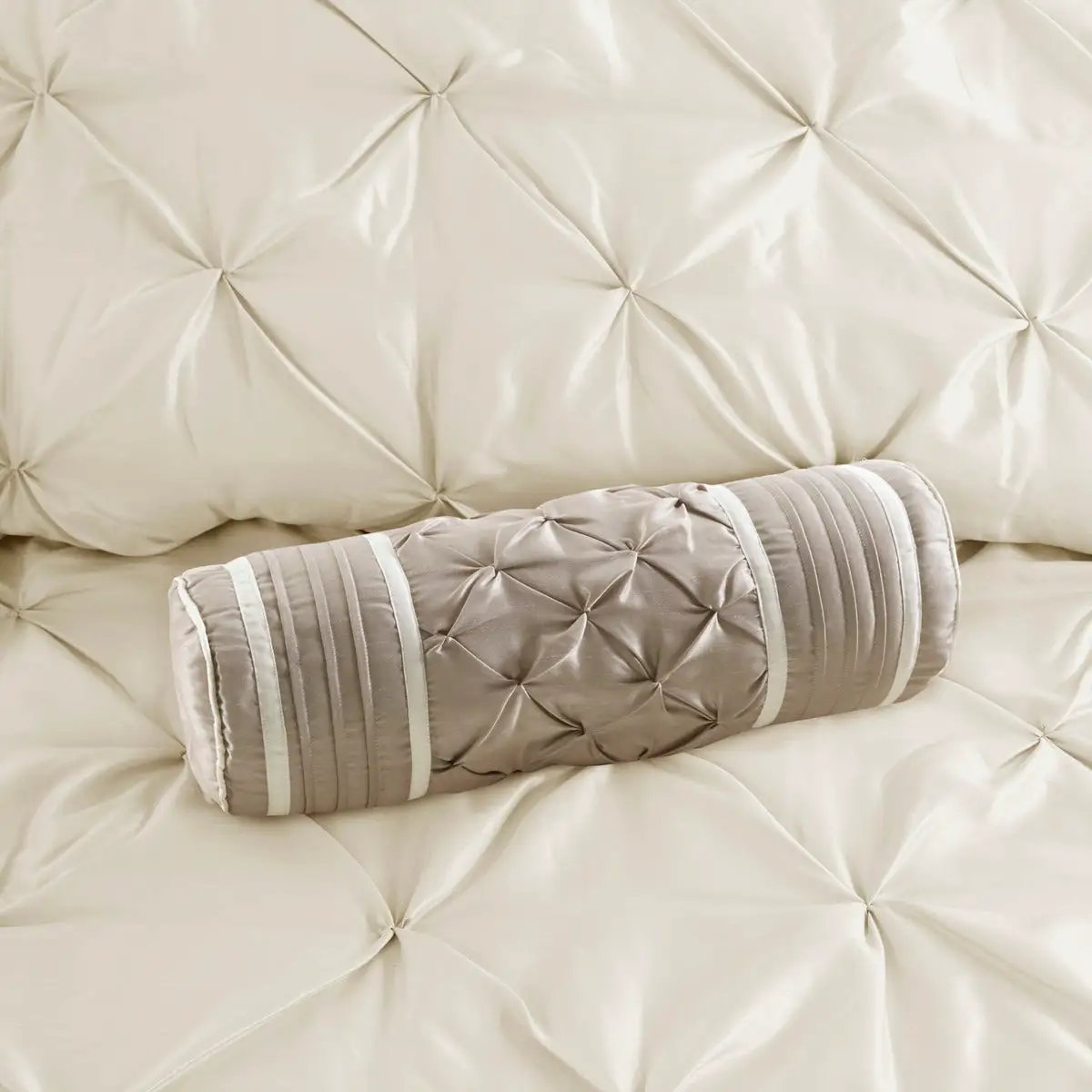 7 Piece Tufted Comforter Set Ivory Cal King by HouseOfZazla