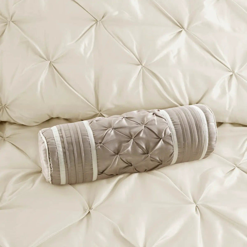 7 Piece Tufted Comforter Set Ivory Cal King by HouseOfZazla