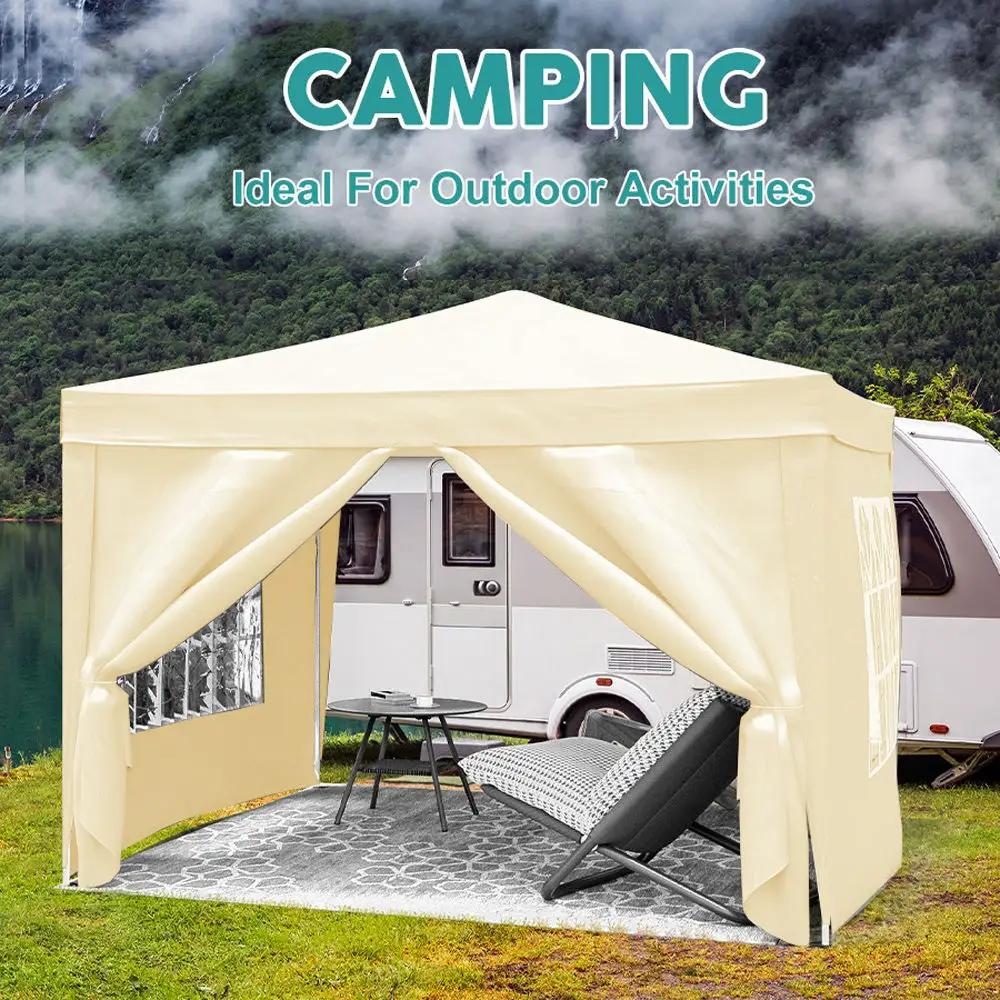 10'X10' Folding Canopy With 4 Removable Sidewalls Outdoor Event Shelter UPF 50+ Gazebo Portable Tents For Parties Beach Camping Wedding Ez Pop Up Canopy 4 Pieces Weight Bag + Carry Bag by Unique Piece Furniture