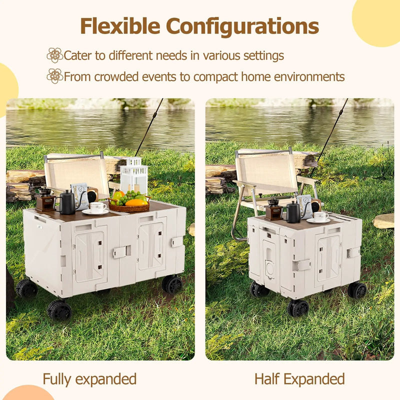 Large Foldable Utility Cart with 2-Tier Storage Crates and Telescoping Handle by DirectDeals