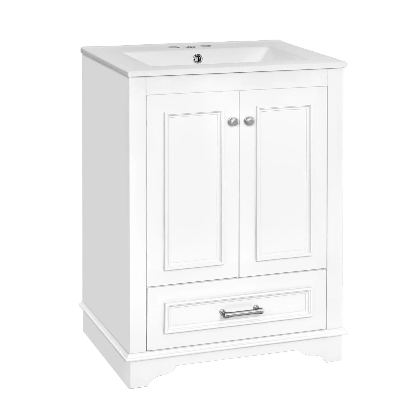 Bathroom Vanity With Ceramic Sink Combo, Modern Freestanding Storage Cabinet With Silver Handles by Unique Piece Furniture