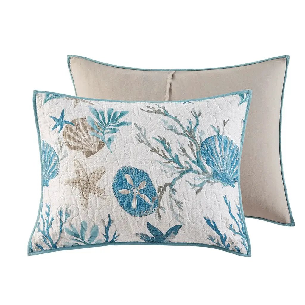 6 Piece Cotton Sateen Quilt Set with Throw Pillows Aqua Full/Queen by HouseOfZazla