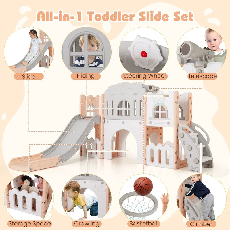 All-in-1 Toddler Slide Playset Playground with Tunnel and Ladder and Basketball by DirectDeals